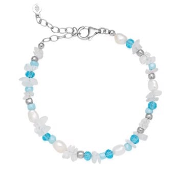 Mira Rhodiumbelagt Sterling Sølv armbånd med Ferskvandsperle, krystaller og sølv perler