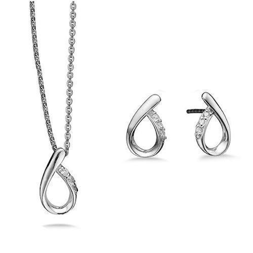 Image of Aagaard Sterling sølv collier og ørestikker, smykkesæt med blank overflade, model 21004048