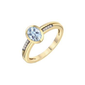 14 karat Guld ring med blå topas og diamanter, fra Støvring design