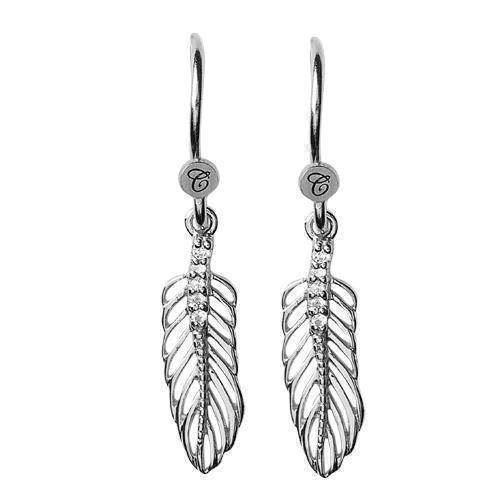 Christina Feathers smukke øreringe - fjer med Topaz, model 670-S03 køb det billigst hos Guldsmykket.dk her