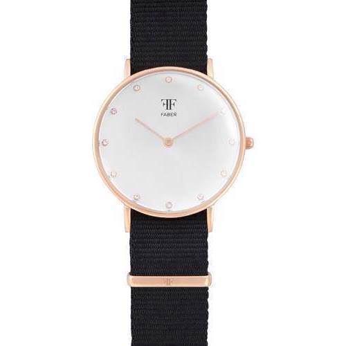 Faber-Time F300RG 36 mm rosaforgyldt dameur med stof rem