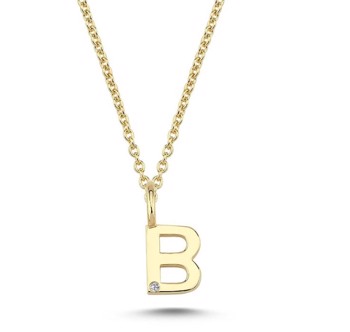 Bogstav vedhæng 6,5 mm, B i 14 karat guld med 0,005 ct brillant