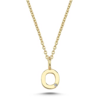 Bogstav vedhæng 6,5 mm, O i 14 karat guld med 0,005 ct brillant