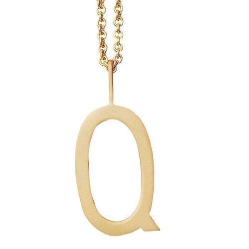 Q - Smukke Arne Jacobsen bogstav vedhæng i mat forgyldt sølv, 16 mm med 60 cm kæde