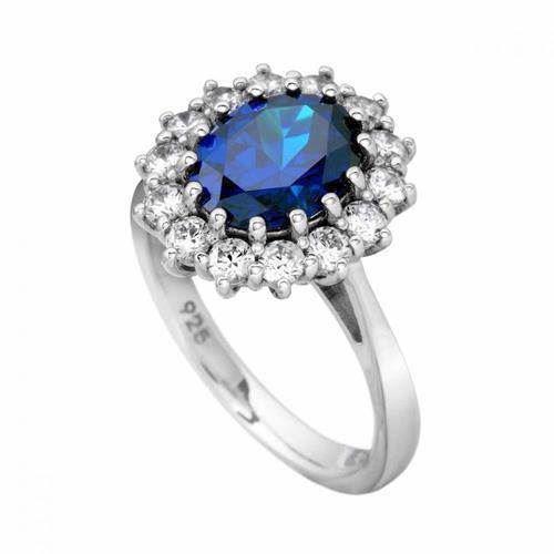Image of Diamonfire Fingerring i sterling sølv med blå og hvide zirkonia