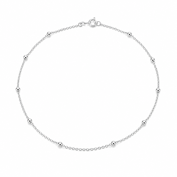 Ankel kæde i rund anker med kugler i sterling sølv, 26 cm