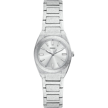 Fossil Everett dameur sølvfarvet quartz med silikone
