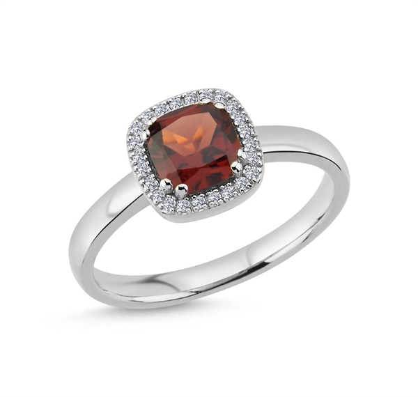 14 kt hvidguld Grace ring med Granat og i alt 0,12 ct diamanter Wesselton SI