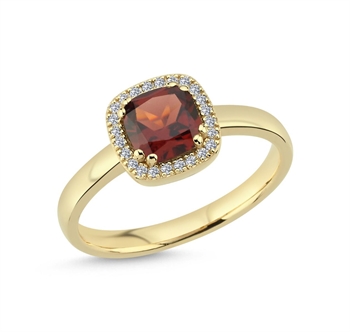 14 kt rødguld Grace ring med Granat og i alt 0,12 ct diamanter Wesselton SI