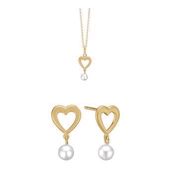 Aagaard 8 karat guld Perle-Hjerte Smykkesæt med 3 ferskvandsperler