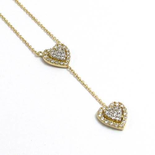 Image of Elegante 8 karat hjerter med zirkonia og 45 cm kæde