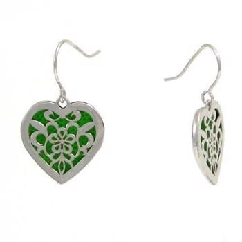 Grønne selvlysende sølv hjerte øreringe