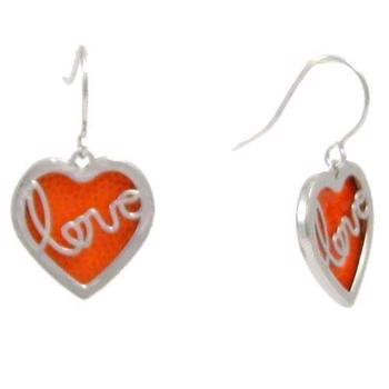 Orange selvlysende LOVE sølv hjerte øreringe