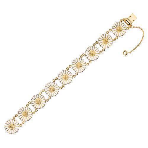 Image of Lund Marguerit armbånd i forgyldt sølv med hvid emaljeret 18,0 mm blomster