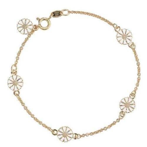 Image of Lund Marguerit armbånd i forgyldt sølv med hvid emaljeret 7,5 mm blomster