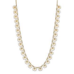 Lund Marguerit 925 sterling sølv Collier forgyldt med hvid emalje, 30 stk 11 mm margueritter