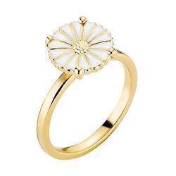 Image of Lund Marguerit 925 Forgyldt sterling sølv Fingerring Blank med hvid emalje, model 907111-M