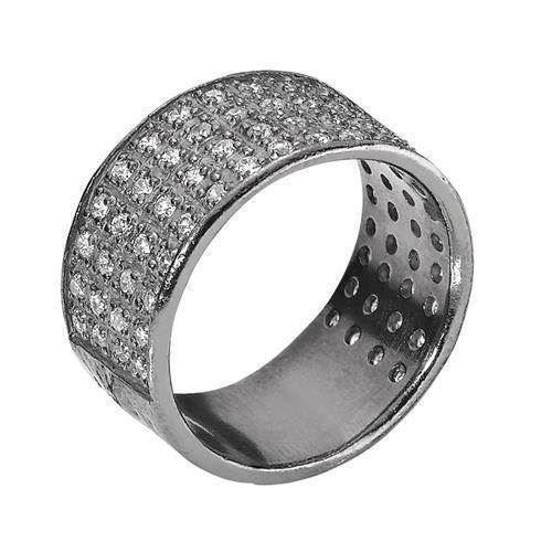 Image of Lund 925 Sterling sølv Fingerring blank sort rhodineret med zirkonia, model 907174-30-RH
