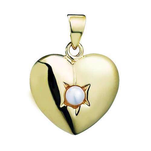 Image of Lund forgyldt Sterling sølv Hjerte vedhæng med perle, 14 mm