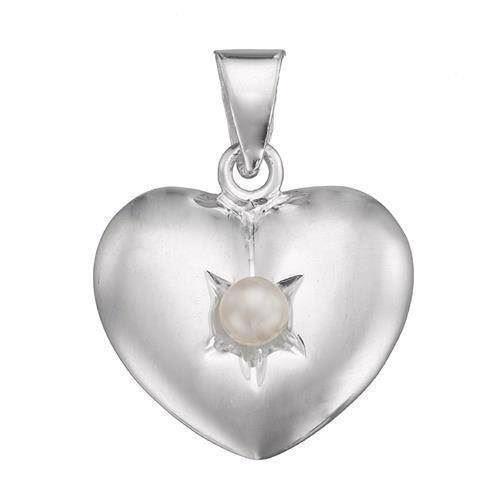 Image of Lund 925 Sterling sølv Hjerte vedhæng med perle, 14 mm