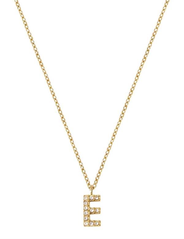 Mockberg Stone bogstav E forgyldt stål Halskæde