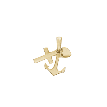 Vedhæng med et kors, anker og hjerte i skinnende metal, designet til kæde.