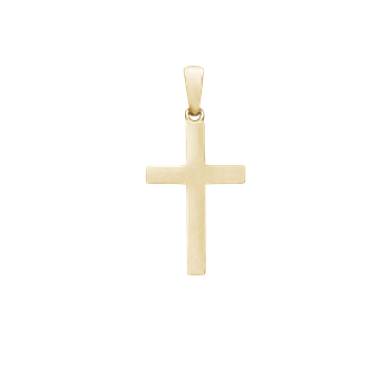 Gyldent korsformet vedhæng med en øverste ring til kædefastgørelse.
