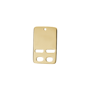 Rektangulær gulvplade med hul øverst og tre udskæringer nederst.