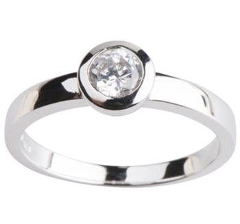 Sølv Damering m/ syn zirkonia Str.58, fra Siersbøl