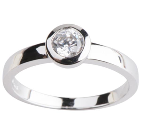 Sølv Damering m/ syn zirkonia Str.52, fra Siersbøl