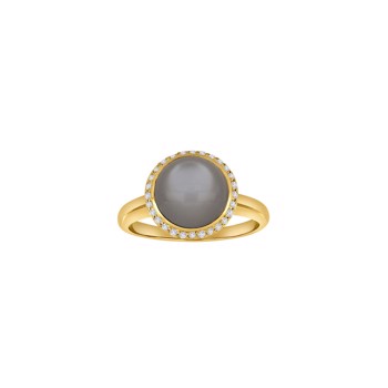 14kt. guldring m. grå månesten + 0.16ct W/SI, fra Siersbøl