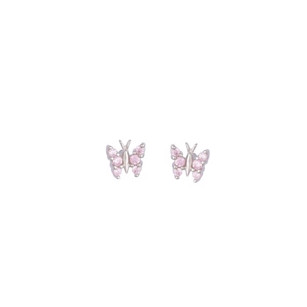 Ørestik sølv rhodineret zirkonia sommerfugl rosa, fra L&G