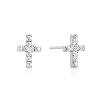 Sølv ørestikker formet som kors, besat med små, runde sten fra Støvring Design.