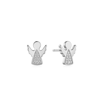 Sølv ørestikker med engel med syntetisk cubic zirkonia, 9 x 7 mm