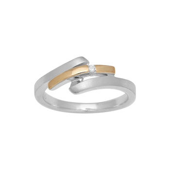 Rhod. sølvring mat m/dia 0.02ct w/p og 8kt. guld, fra Siersbøl
