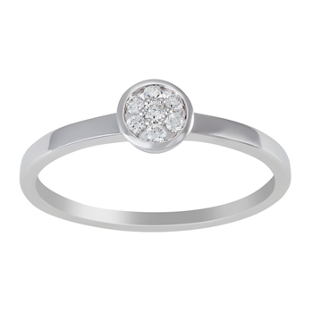 14 kt. hvg.ring, cirkel m pavé 0,091 ct W/SI*, fra Siersbøl