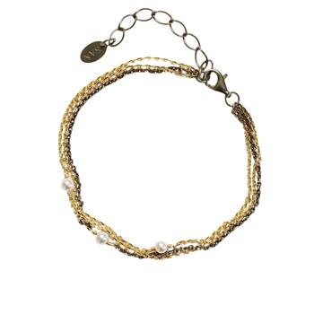 Armbånd i forgyldt/sort rhodineret sterlingsølv med ferskvandsperler 18+4cm, fra San - Links of Joy