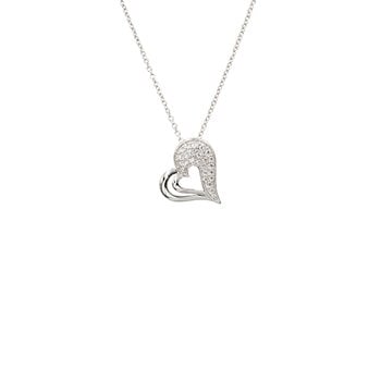 Vedhæng sølv rhodineret hjerte zirkonia med kæde, fra L&G