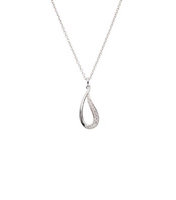 Vedhæng sølv rhodineret dråbe zirkonia med kæde, fra L&G