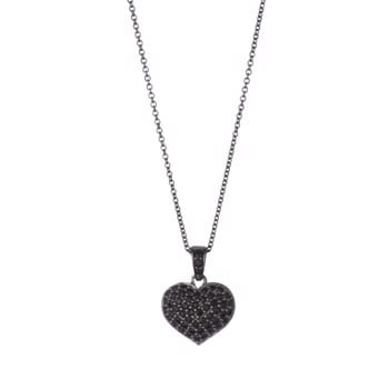 Vedhæng sølv rhodineret hjerte sort zirkonia med kæde, fra L&G