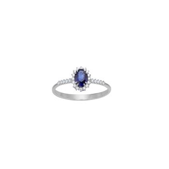 14kt. hvidguldsring roset  m/safir og dia 0.104ct W/SI, fra Siersbøl