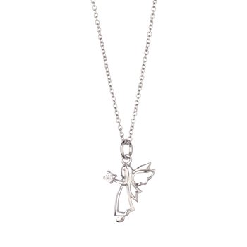 Vedhæng sølv rhodineret engel med lys zirkonia med kæde, fra L&G