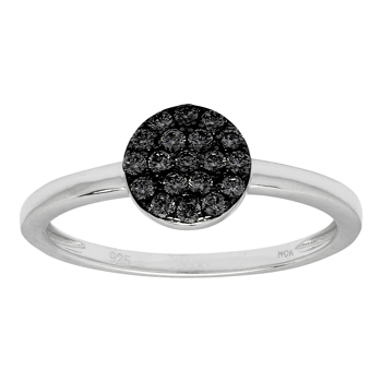 Rhodineret Sølv ring, ANNIENOR, med sorte zirkonia, rund 6mm, fra Joanli Nor