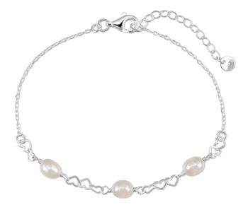 Armbånd sølv rhodineret ferskvperler hjerter, fra L&G