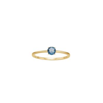 14kt. guldring m. 4mm london blå topas, fra Siersbøl