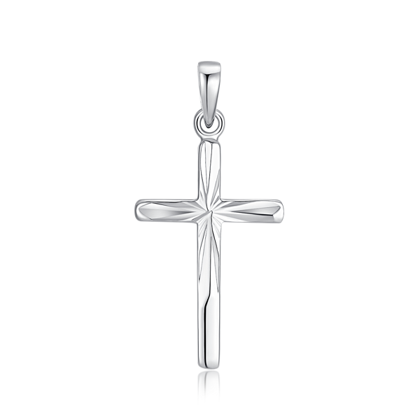 Sølv Vedhæng - Rhodineret Kors med Mønster, Støvring