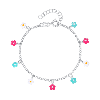 Sølv Armbånd med Farverige Blomster, Støvring Design