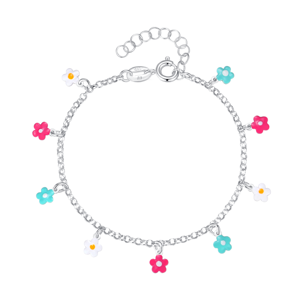 Sølv Armbånd med Farverige Blomster, Støvring Design