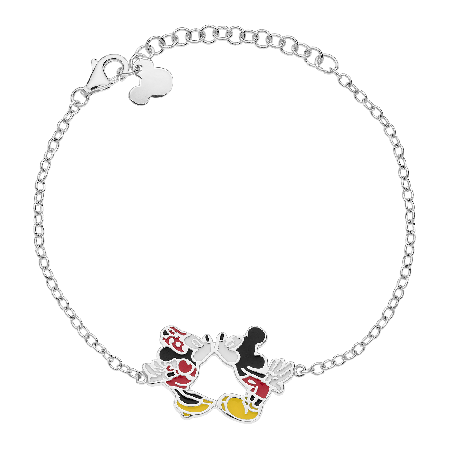 Sølv armbånd Mickey og Minnie Mouse som kysser. Længde cm. hos Guldsmykket.dk