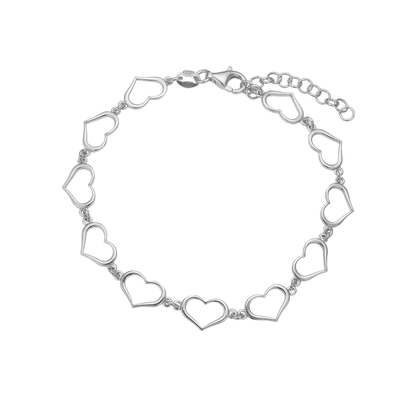 Armbånd, hearts, 16+3cm sølv, fra aagaard